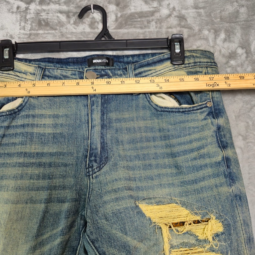 Fashion Nova Men Distressed Leopard Print Inset Jeans Vintage Blue Wash Size 34 - Picture 4 of 7
